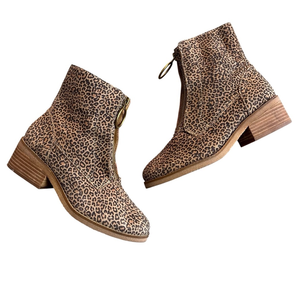 Lucky Brand Women's Tibly Leopard Print‎ Ankle Boots Women’s Size 7.5 Front Zip